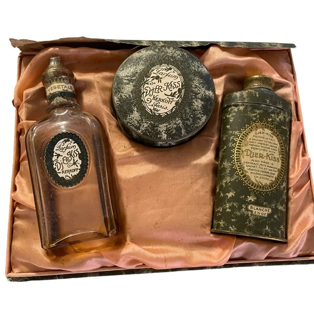 Vintage Djer-Kiss Personal Care Set by Kerkoff Paris, 3 Piece Set, France.